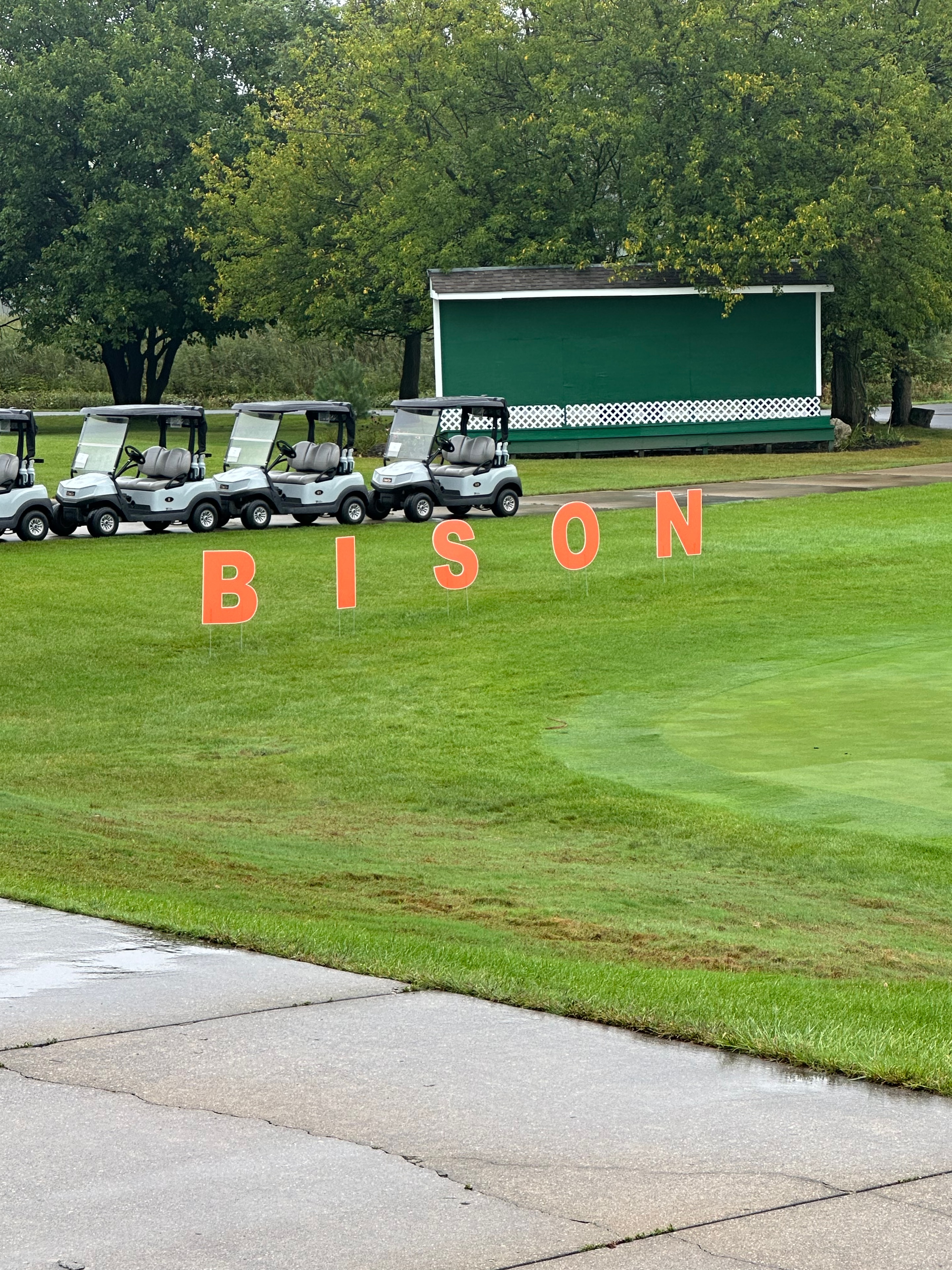 Golf carts lined up at the Bison field