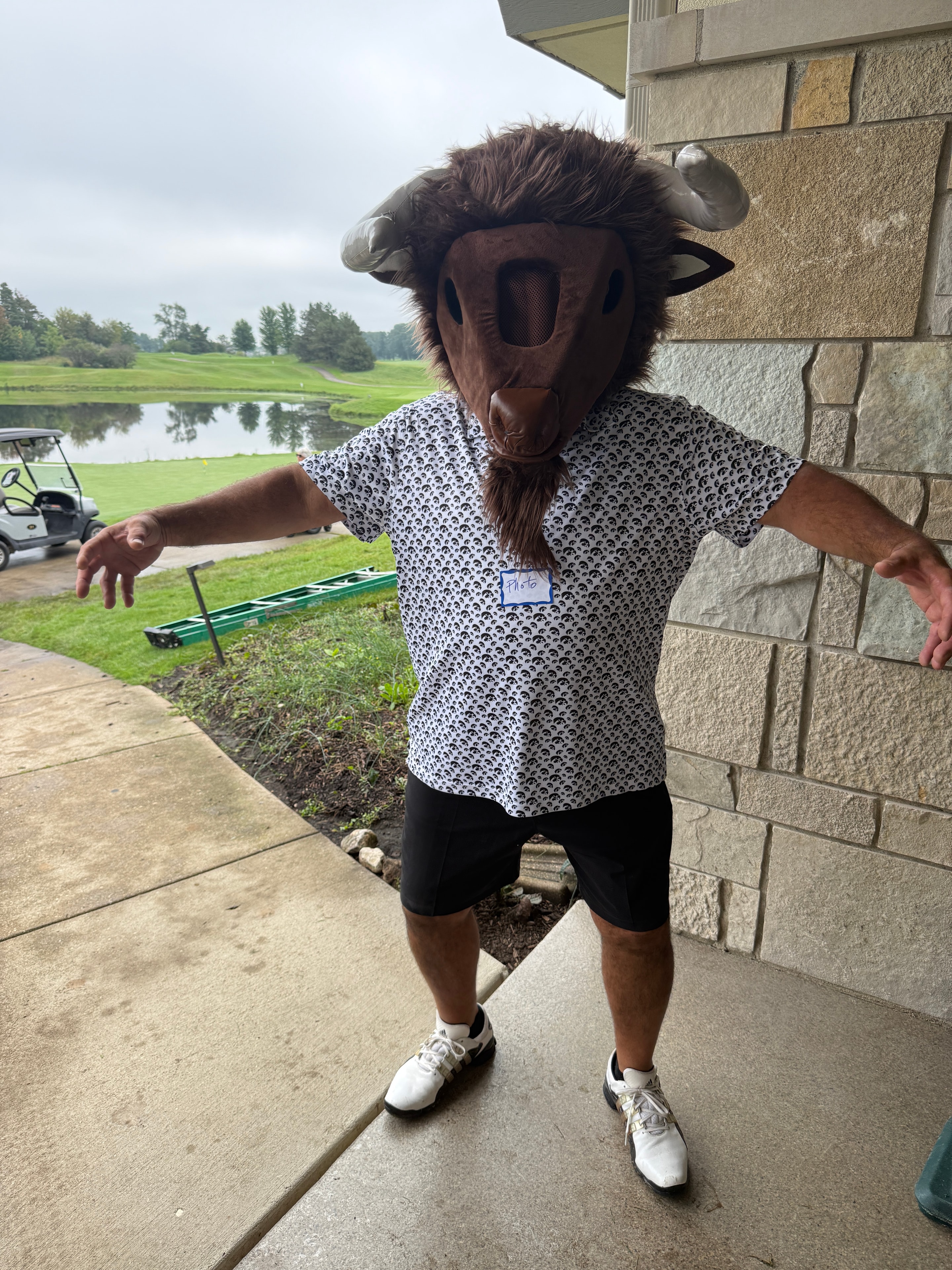 Person wearing Bison mascot costume