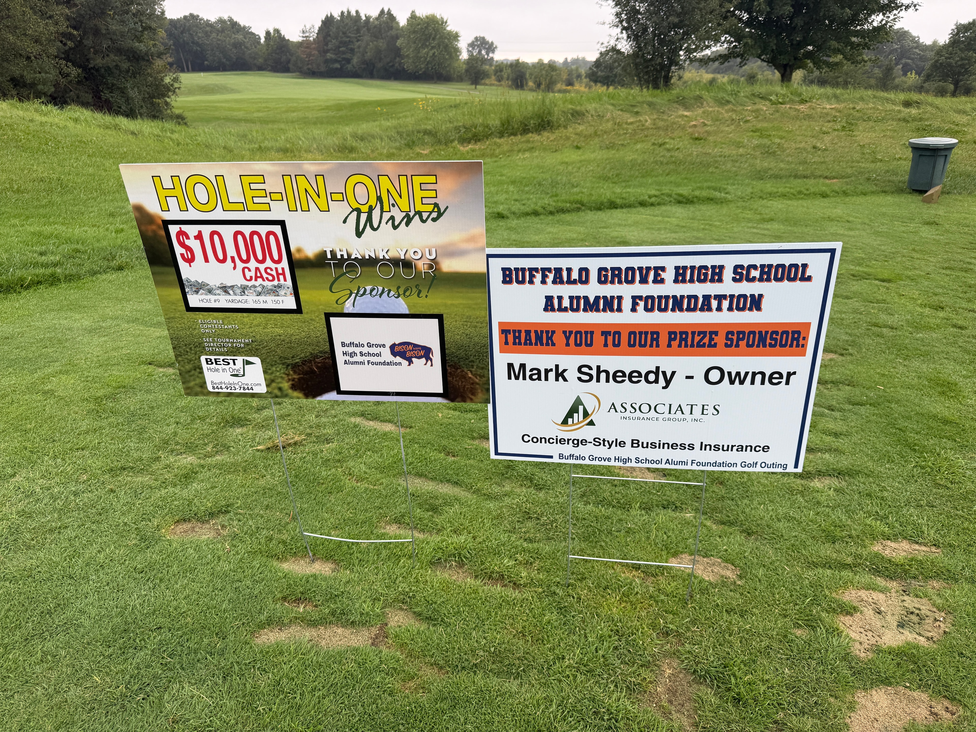 Golf course hole-in-one charity event signs
