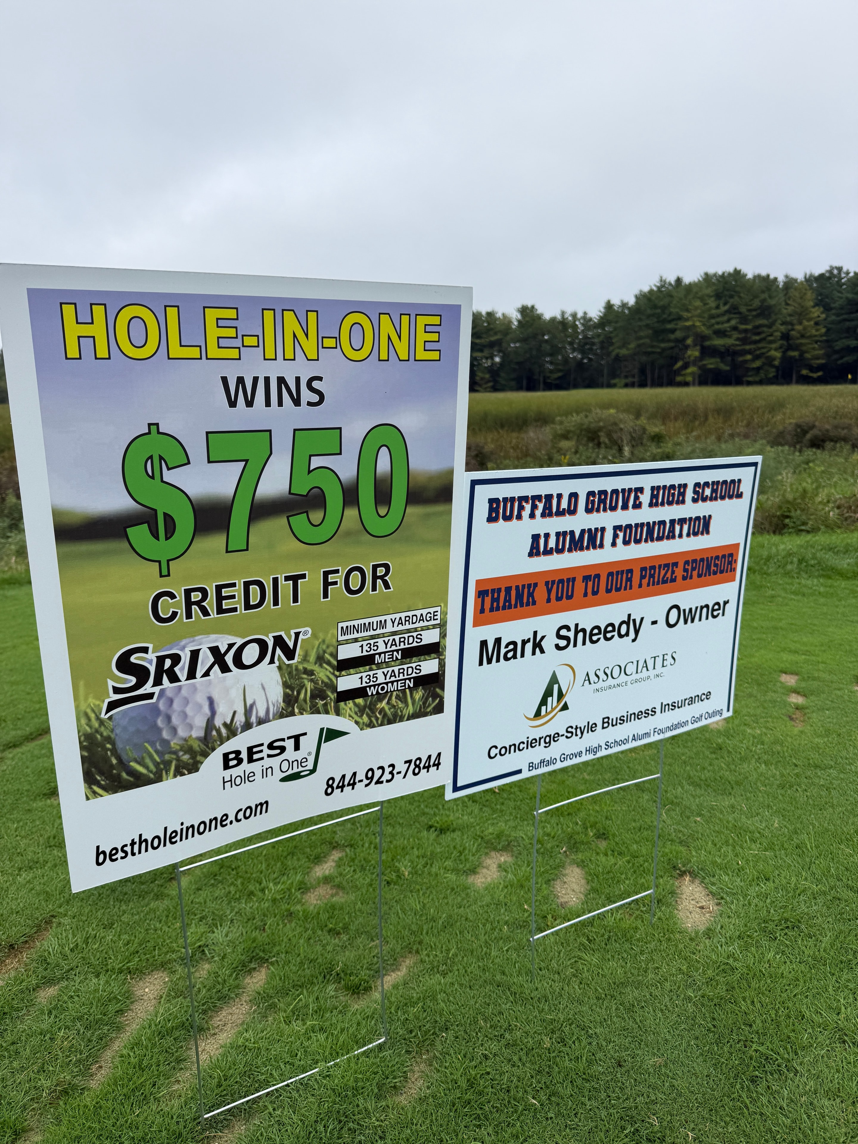 Hole-in-one golf tournament prize sign